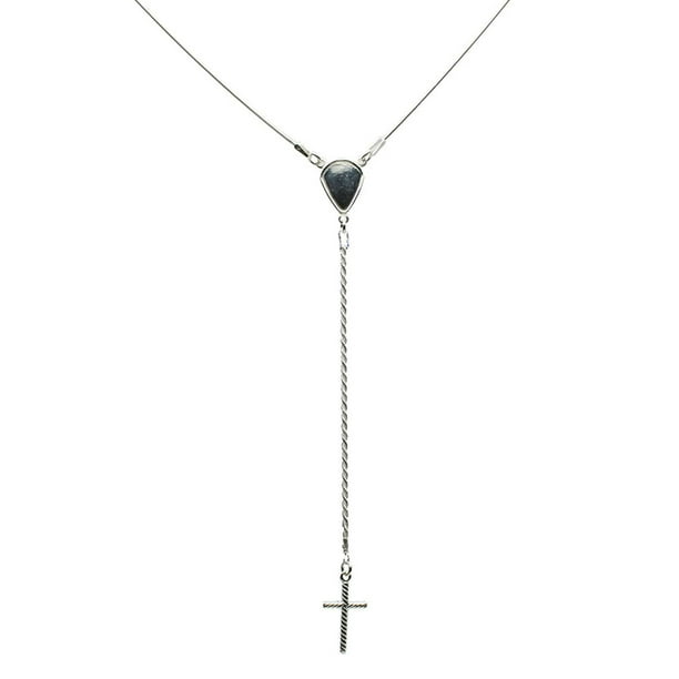Sterling Silver Black Onyx Stone Large Link Chain Y Necklace 17 Adjustable Sterling Silver Black Onyx Stone Large Link Chain Y Necklace 17 Adjustable